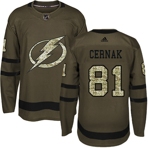 Adidas Tampa Bay Lightning #81 Erik Cernak Green Salute to Service Youth Stitched NHL Jersey->youth nhl jersey->Youth Jersey